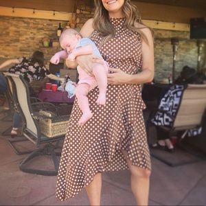 Brown polka dot dress.